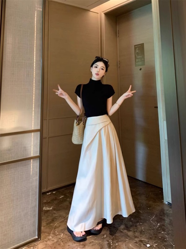 大码时尚微胖MM高腰A字半身裙加长版a字裙半身裙女装初夏季遮胯|undefined