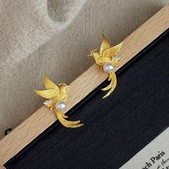 沙金饰品轻奢设计高级感喜鹊珍珠耳钉女款百搭小众气质耳饰首饰品