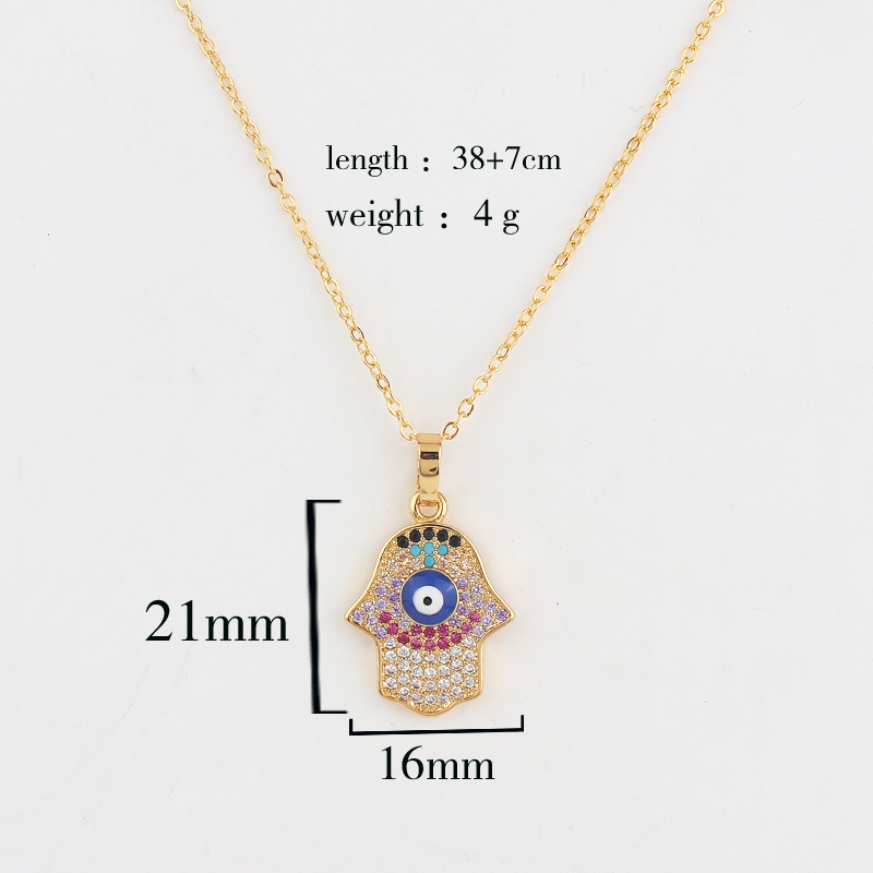 Retro Devilu0027S Eye Palm Copper Necklace Inlay Zircon Copper Necklaces