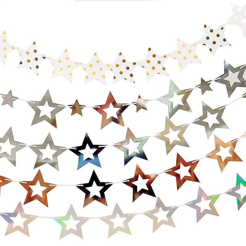 Estrella de pentacos hueca feliz cumpleaños estrellas de dibujo de flores pared espejo de decoración festiva prop fiestas de dibujo de banderas