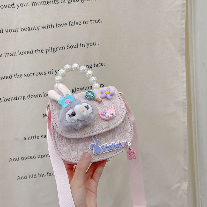 Bolso oblicuo de los niños de estilo coreano princesa estilo occidental bolso de hombro de dibujos animados conejito perla bolso niñas fuera monedero