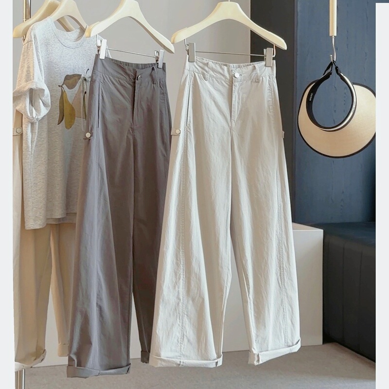 Narrow Wide-Leg Cargo Pants for Women, Summer 2026 New Korean Style, High-Waisted, Slimming, Drapey, Loose Casual Straight-Leg Long Pants