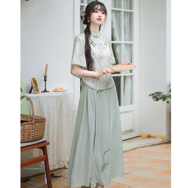 New Chinese-Style National Style Set Dress Hanfu 2026 New Women's Summer Improved Cheongsam Dress Two-Piece Set