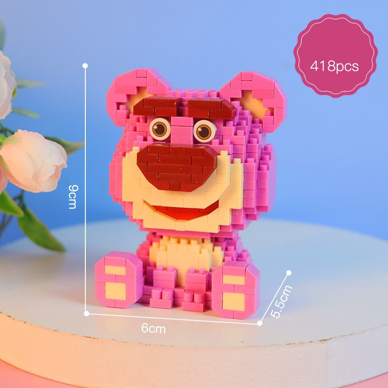 Compatible con LEGO gigante Panda flor azul lindo muñeca de dibujos animados montado bloques construcción juguete para niños puesto caja ciega al por mayor