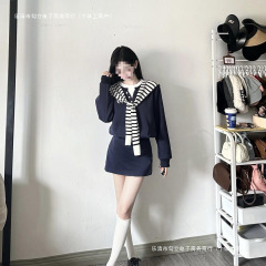 韩系学院风假两件卫衣套装女秋季小个子收腰宽松上衣短裙连衣裙潮