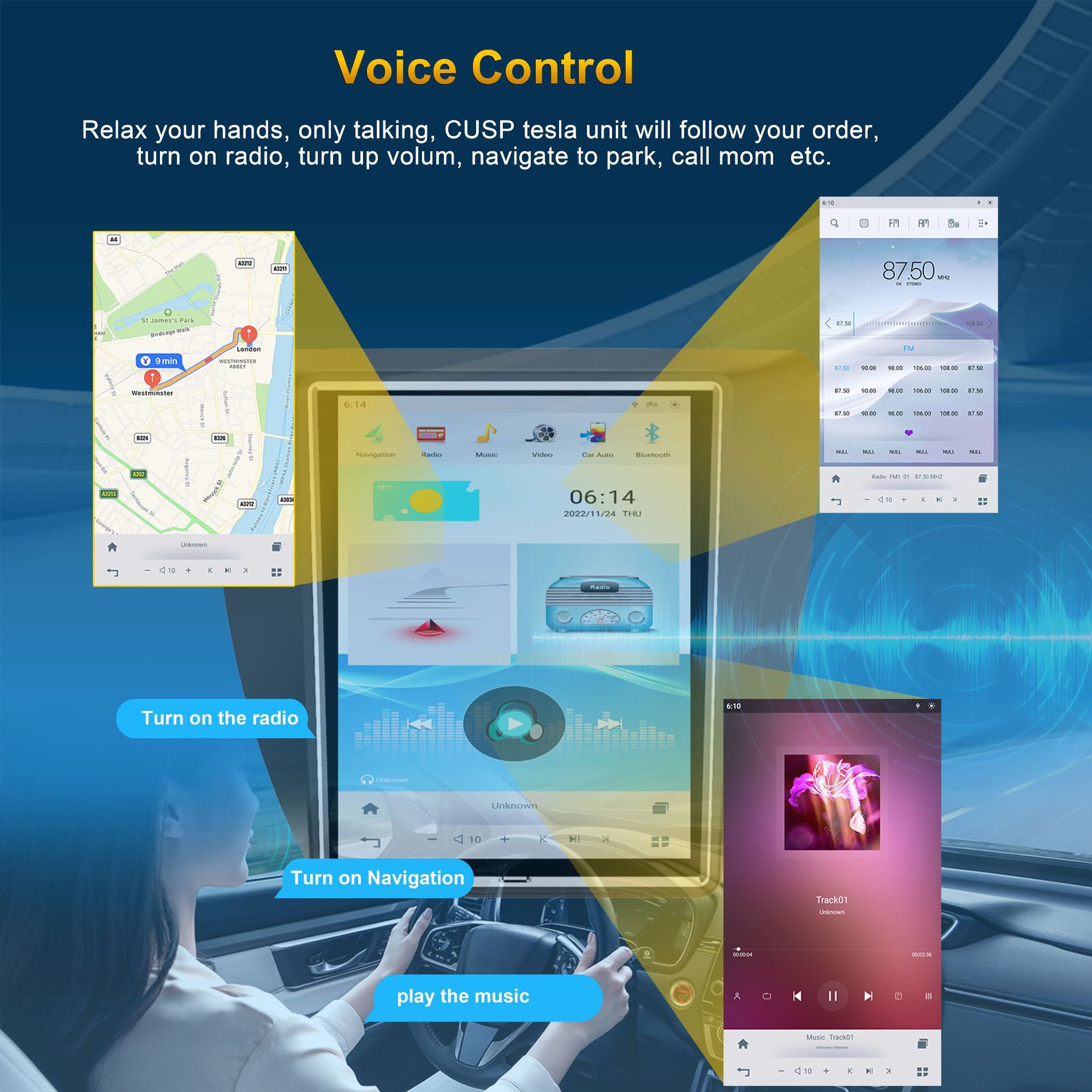 For 10.4 inch Vertical Screen Sagitar Center Control HD IPS Android Navigation