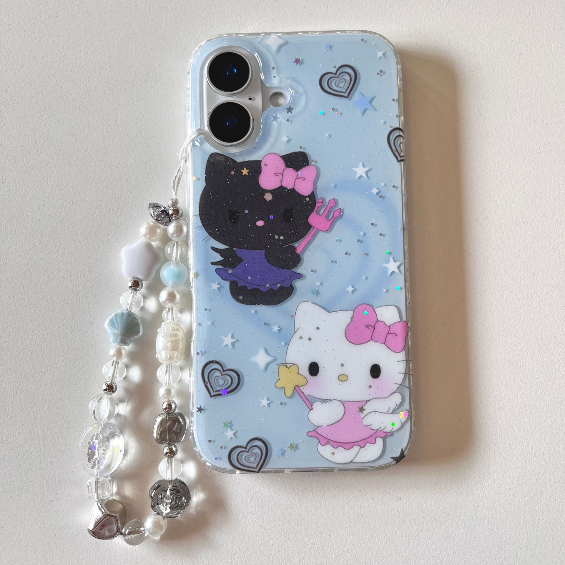 Dibujos animados azul diablo ángel KT gato para Apple 15ProMax funda para teléfono móvil 16Pro nicho 14/13 nuevo 16