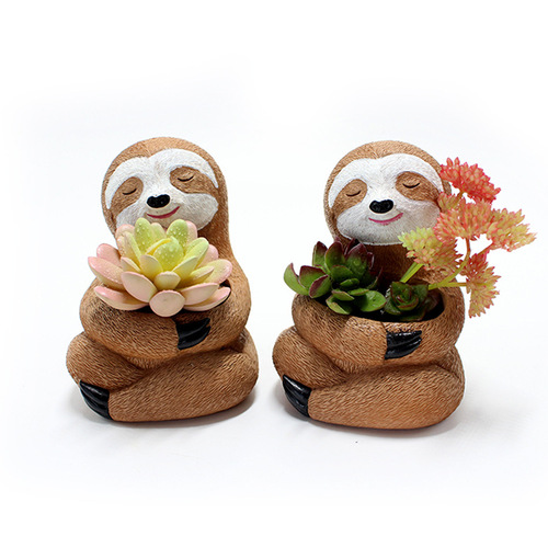 Cross-border new sloth flowerpot ornaments creative resin succulent potted flower vat accessories desktop green plant ornaments wholesale
