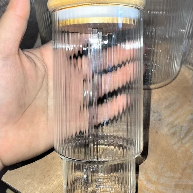 Insシンプル縦紋透明グラスストライプ中節耐高温プレゼントカップカップコーヒーカップジュースカップ|undefined