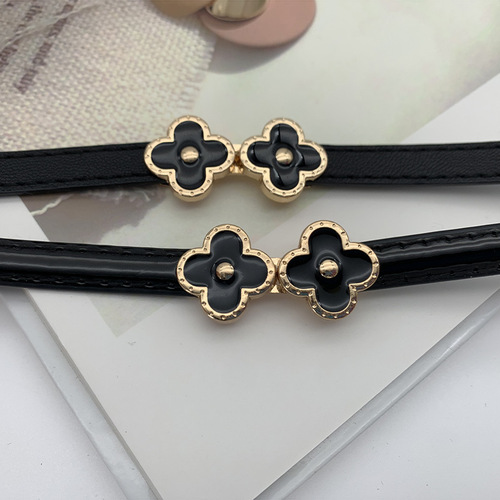 New women's thin belted dress, fashionable and versatile sweater, Korean style four-leaf clover matte belt