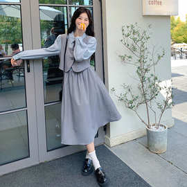 现货2024春季新款女装韩版修身气质淑女假两件时尚连衣裙 K1075