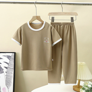 Children's Ice Silk Short-sleeved Suit Men's and Women's New Short-sleeved Trousers Summer Thin Casual Pajamas Baby Clothes Thin