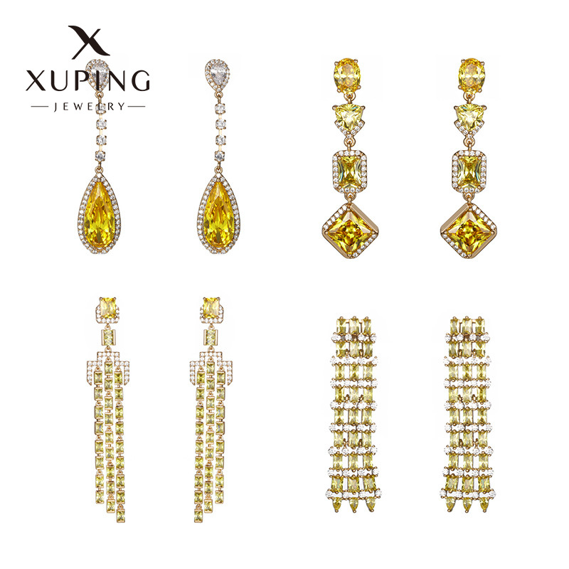 Xuping joyería serie de aretes geométricos de gota de agua larga sensación de lujo de alto nivel aretes retro para mujeres
