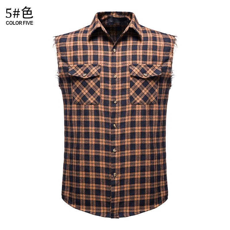 2023 verano nuevo tamaño europeo hombres Camisa sin mangas casual Amazon moda Plaid multicolor camisa grandes productos