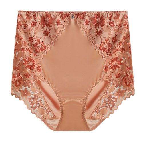Kuaishou live broadcast hot sale women's satin lace high-waisted underwear buttocks and belly-controlling briefs large size