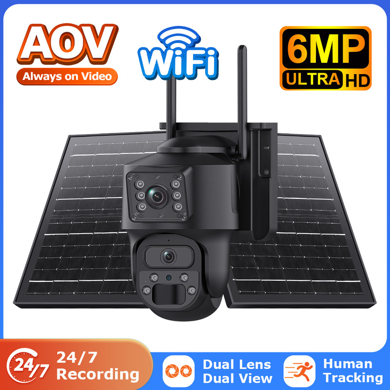 Cross-Border Aov Solar Camera Low-Power Consumption 24-Hour Low-Frame Rate Video Recording Binocular High-Definition Surveillance Camera