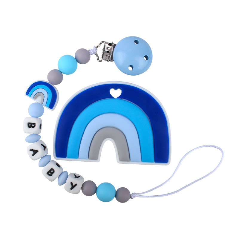 Bebé de dibujos animados colorido rojo de silicona teether stick teether nuevo nombre del bebé chupete cadena traje teether