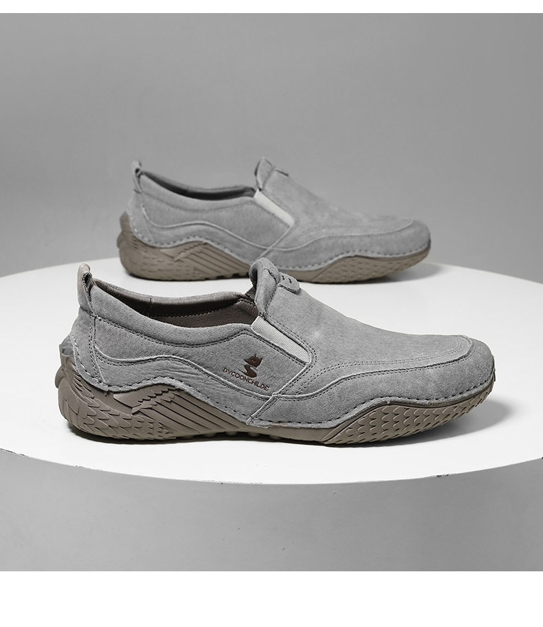 Giày nam cổ thấp kiểu Martin da thật size lớn, đế bằng, dây thun — D2085 màu kaki, D2085 màu xám chi tiết 28