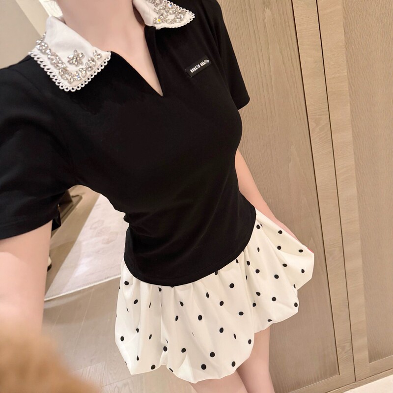 Nanyou 26Ss High-Quality Doll Collar Polka Dot Short Skirt Set, Slimming and Versatile, New Summer Fashion Casual Wear