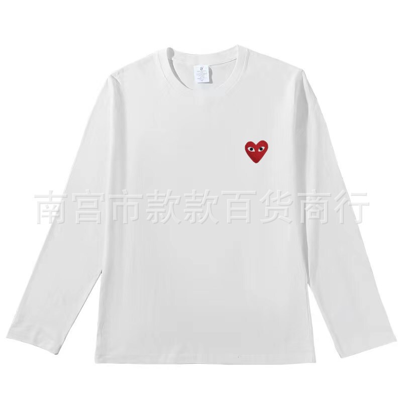 Heavyweight 240g Pure Cotton Heart-Shaped Embroidered T-Shirt, Unisex Couple's Long-Sleeve Base Shirt Top