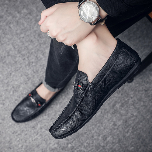  new spring Korean style casual shoes men's bean shoes men's driving slip-on slip-on shoes leather shoes loafers