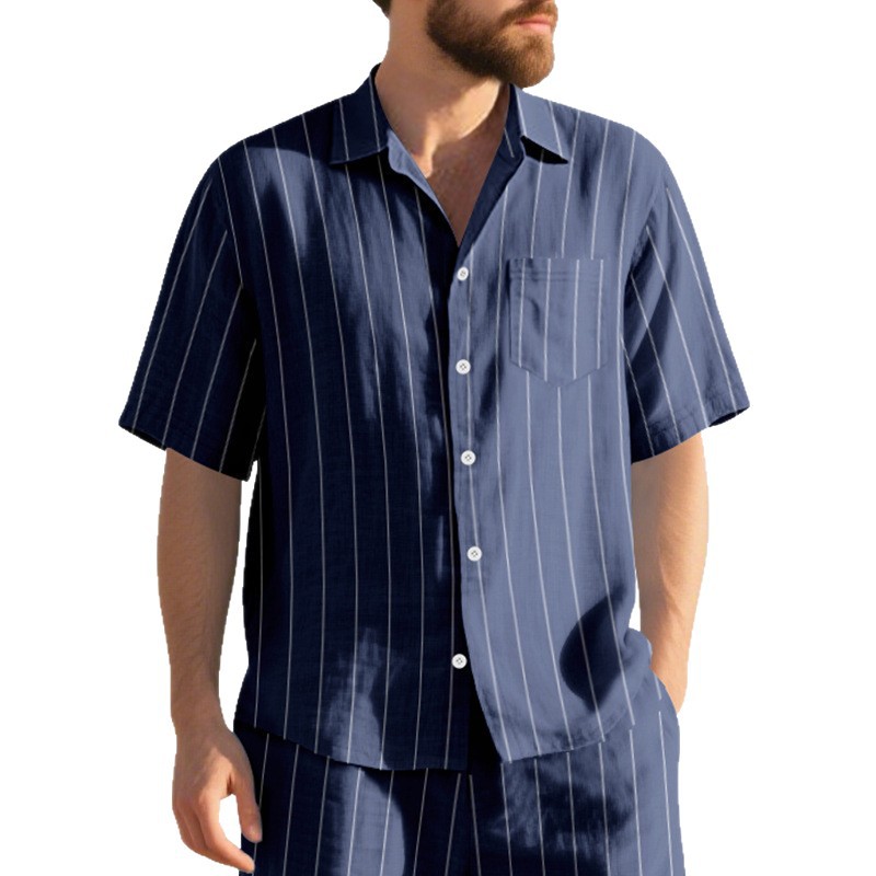 Nuevo año nuevo camisa a rayas de hombre de manga corta transfronteriza nueva manga corta a rayas suelta grande verano