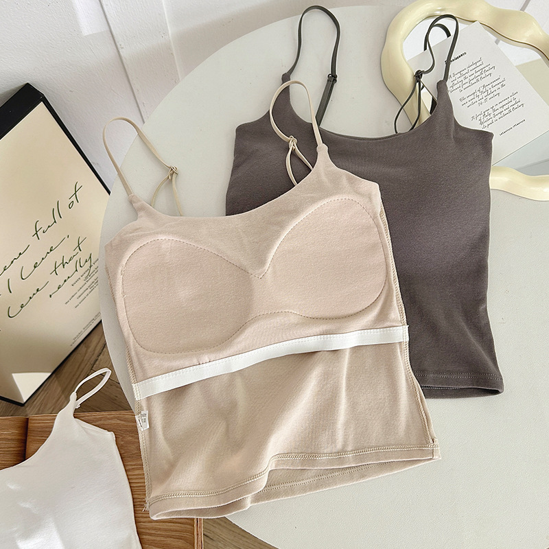 La primavera y el verano nueva belleza espalda camisola mujeres con almohadilla en el pecho fijo Copa interior y exterior desgaste camisola tubo Top bottoming chaleco mujeres