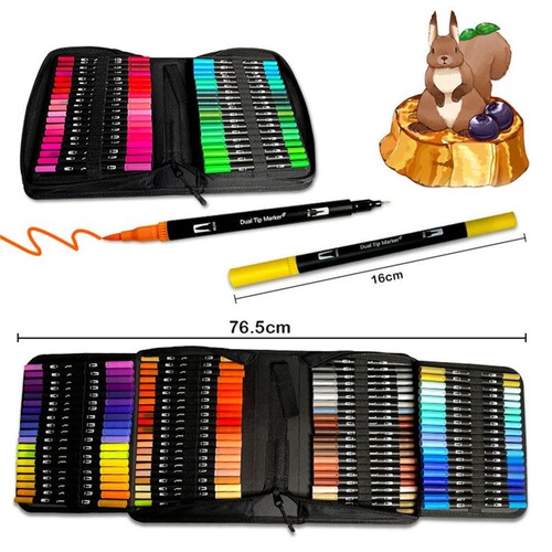 Set of Dual-Head Watercolor Pens with 120, 72, and 60 Color Soft Tips for Art and Painting Supplies, Children's Drawing Materials