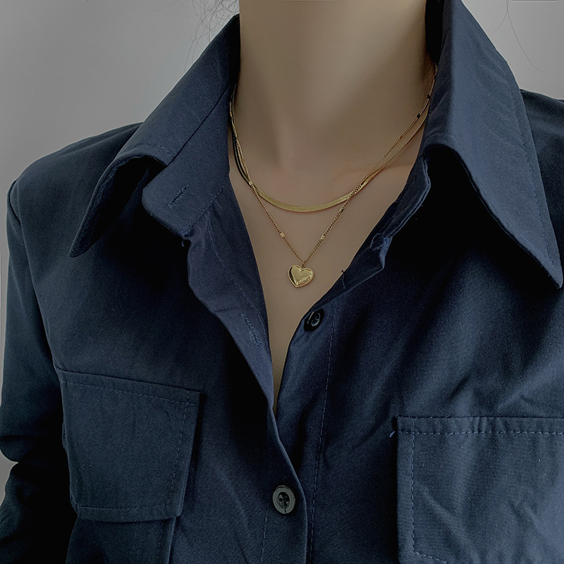 Heart Shape Pattern Fashion Heart Shape Titanium Steel Plating Layered Necklaces