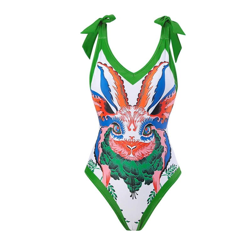 Swimwear с принтом мультфильмов и пляжной шифоновой длинной юбкой, купальник европейского стиля с высокой талией
