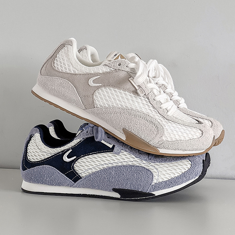 Coarse Net Breathable Outdoor Casual Fishing Net Shoes Color Matching Lightweight Not Tired Feet All-match Washed Vintage German Training Shoes Thin Sole Shoes