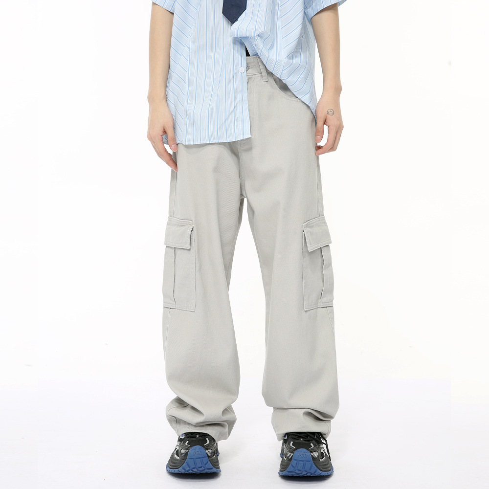 MTLCLOTHES Hombres| Coreano color sólido casual multicolor de bolsillo grande herramienta de lavado de agua jeans tendencia