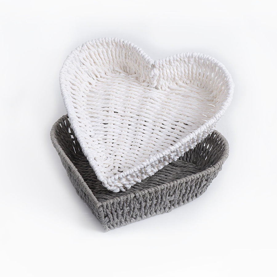 Disco de almacenamiento tejido de cuerda de papel en forma de corazón personalizado pequeño, canasta de acabado de escritorio creativo, muestra de imagen, gran descuento personalizado