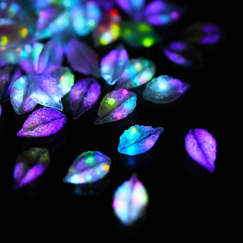 Luminous leaves nail ornaments color fine shiny small leaves nail decoration material wholesale