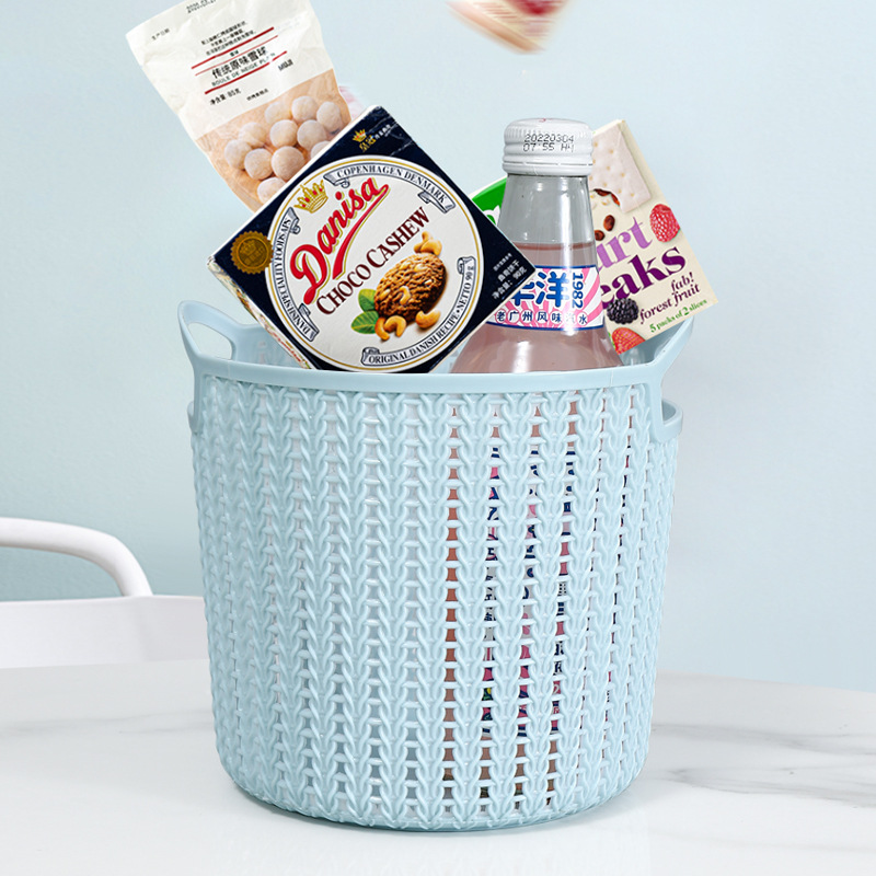 Escritorio redondo ratán-como cesta de almacenamiento papelería cosméticos organización cesta de plástico dormitorio misceláneas cesta de almacenamiento