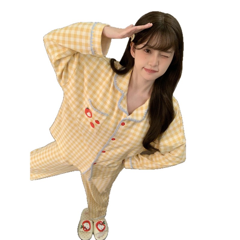 2025新款hellokitty纯棉睡衣女春秋季格子长袖家居服夏天休闲套装|undefined