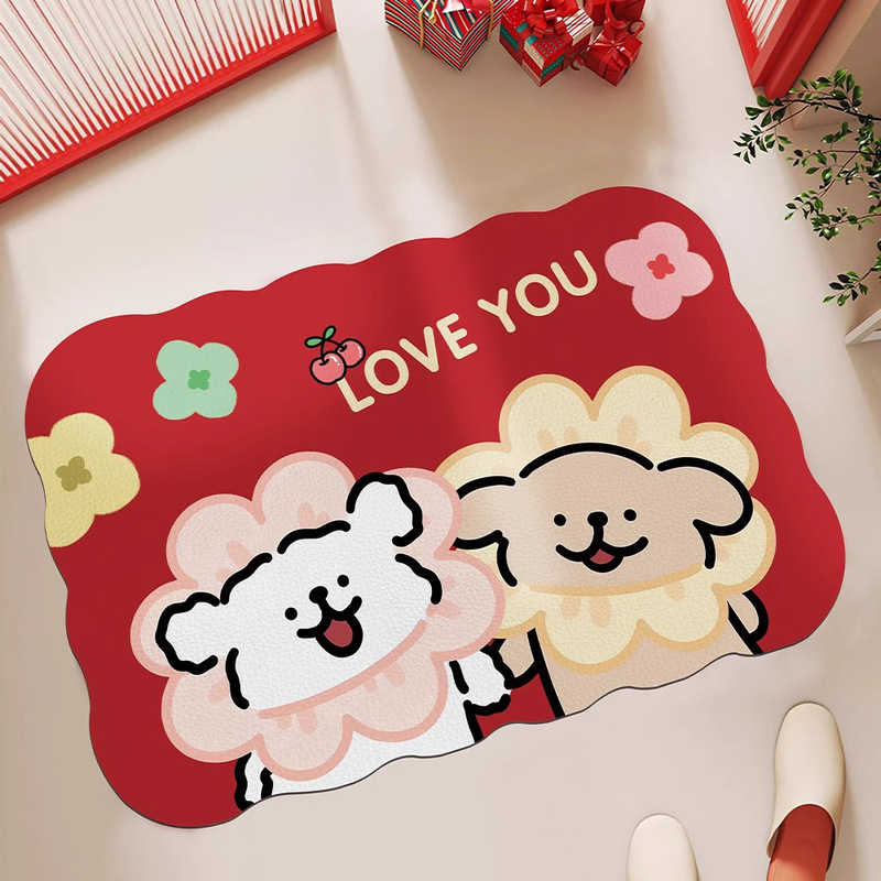 ライン子犬結婚式お祝いフロアマット珪藻泥滑り止め吸水玄関ドアマット寝室の装飾フットマット|undefined