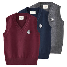 跨境春秋亲子男童毛线马甲学生校服中大儿童针织背心毛衣女童批发