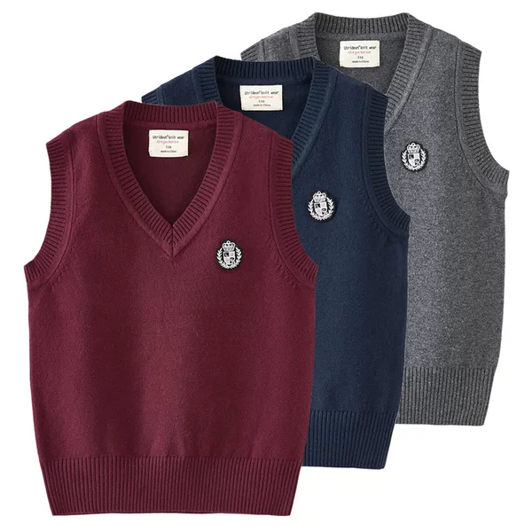 Cross-Border Spring and Autumn Parent-Child Boys' Woolen Vests, Student Uniforms, Medium and Large Children's Knitted Vests, Sweaters, Girls' Wholesale