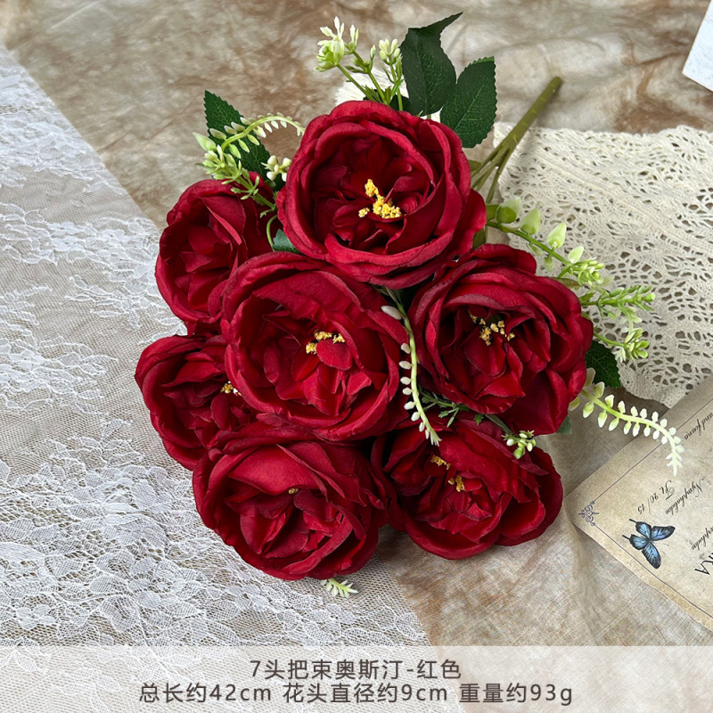 7頭のオースティン造花、シミュレーションブーケ、ウェディングフラワー、人工シルクフラワー、結婚式の景観装飾、地面の配置|undefined