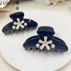 法式醋酸花朵镶珍珠气质发夹亚历山大经典高级感发抓盘发夹子发饰