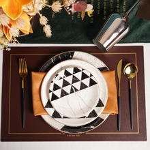 出口鍍金大理石紋陶瓷盤西餐盤勺碗餐具套裝咖啡杯碟幾何圖形餐具