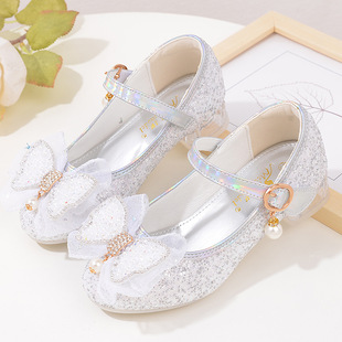 Girls Shoes Fashion Princess High Heels Spring and Autumn New Little Girl Shiny Crystal Shoes Children's Shoes Shoes Performance