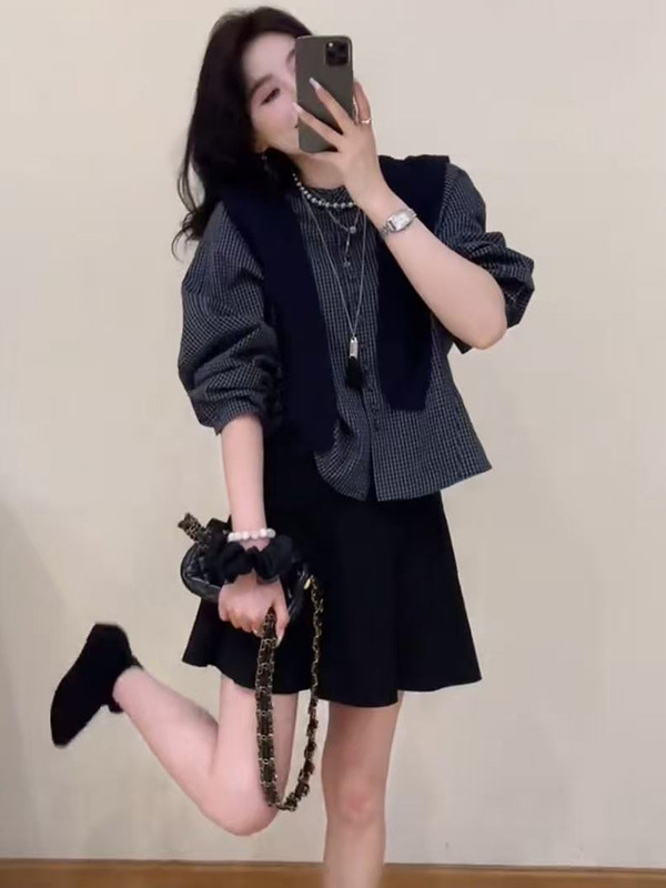 韩系高级感披肩格子衬衫女2025秋季新款宽松显瘦小个子百搭上衣潮|undefined