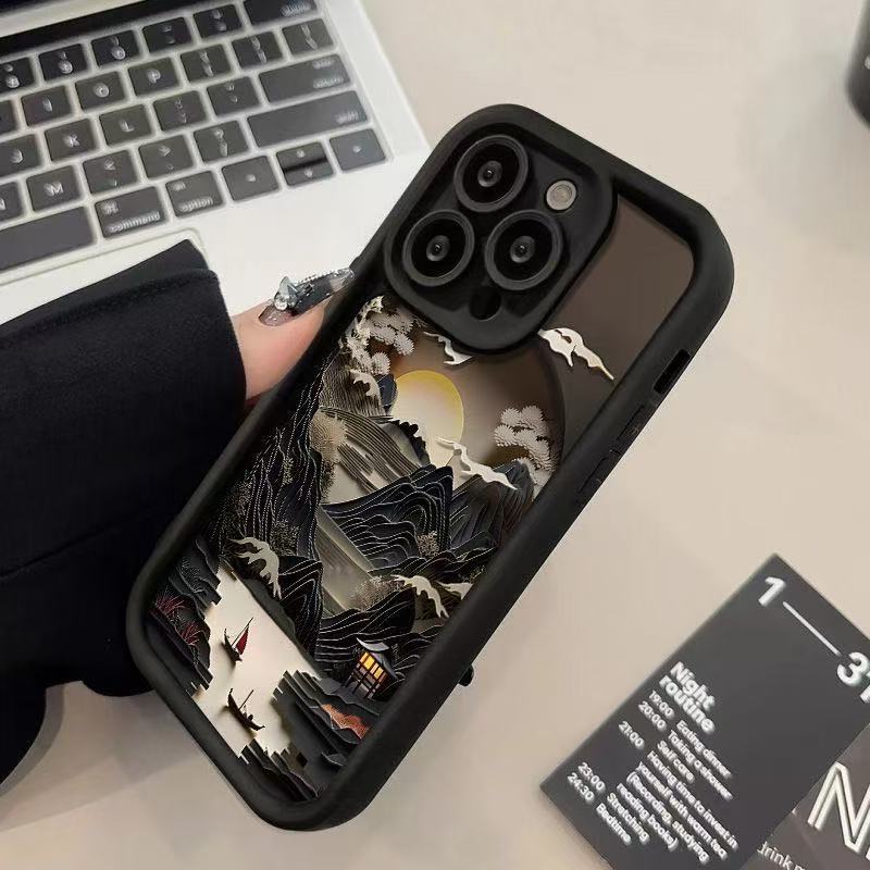 Pintura de montaña y mar para iPhone 16pro funda para teléfono móvil Apple 15 anti-caída 14 transfronterizo 13promax nuevo 12/11