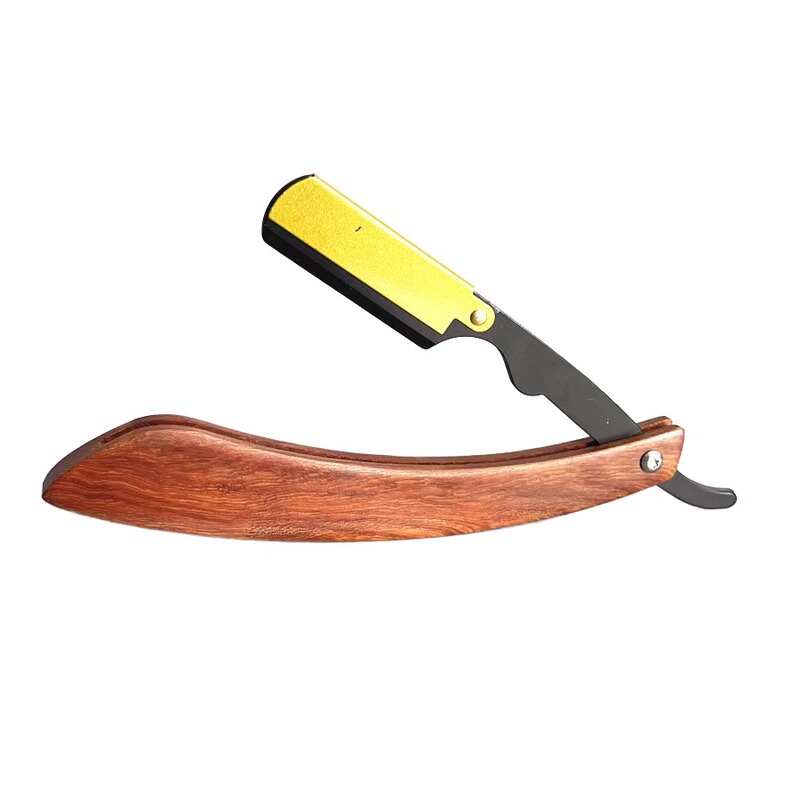 Professional Single-Blade Stainless Steel Folding Razor Manual Straight Edge Wooden Handle Barber Razor