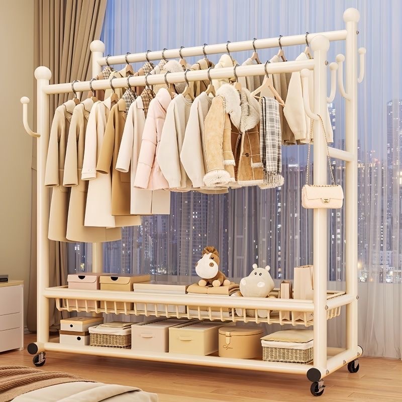 Coat Rack Floor Bedroom Household Removable Hanger Indoor Room Clothes Storage Rack Double Rod Drying Rack