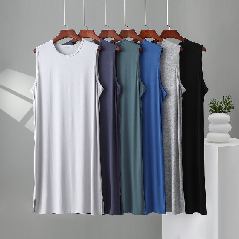 Men's Nightgown, Nightgown, Bathrobe, Thin Ice Silk Pajamas, Modal Dressing Gown, Sleeveless Robe, Large Size Summer Home Wear