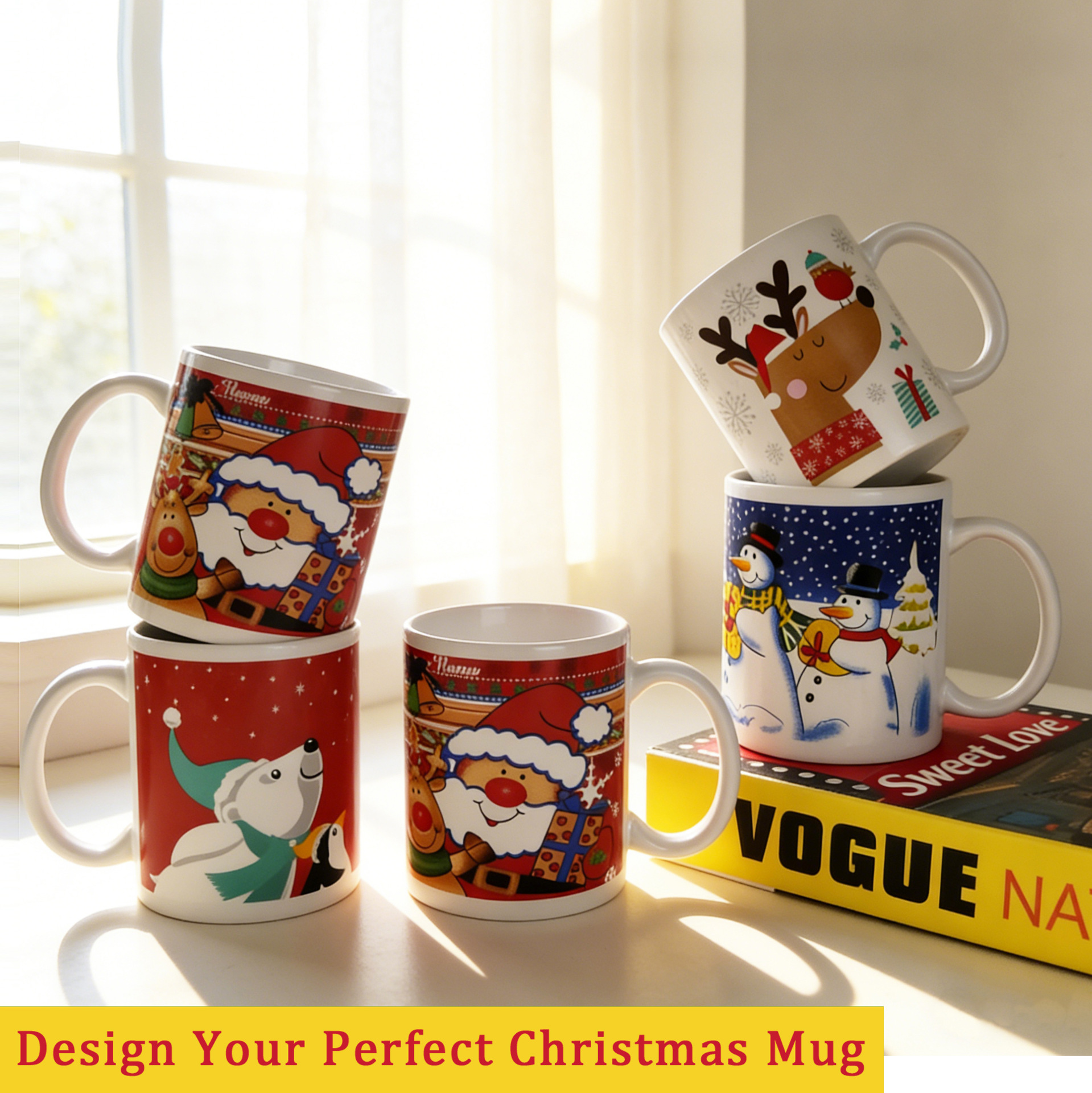 Taza de cerámica impresa patrón de publicidad Año Nuevo Navidad regalo taza de café 11oz logotipo personalizado taza