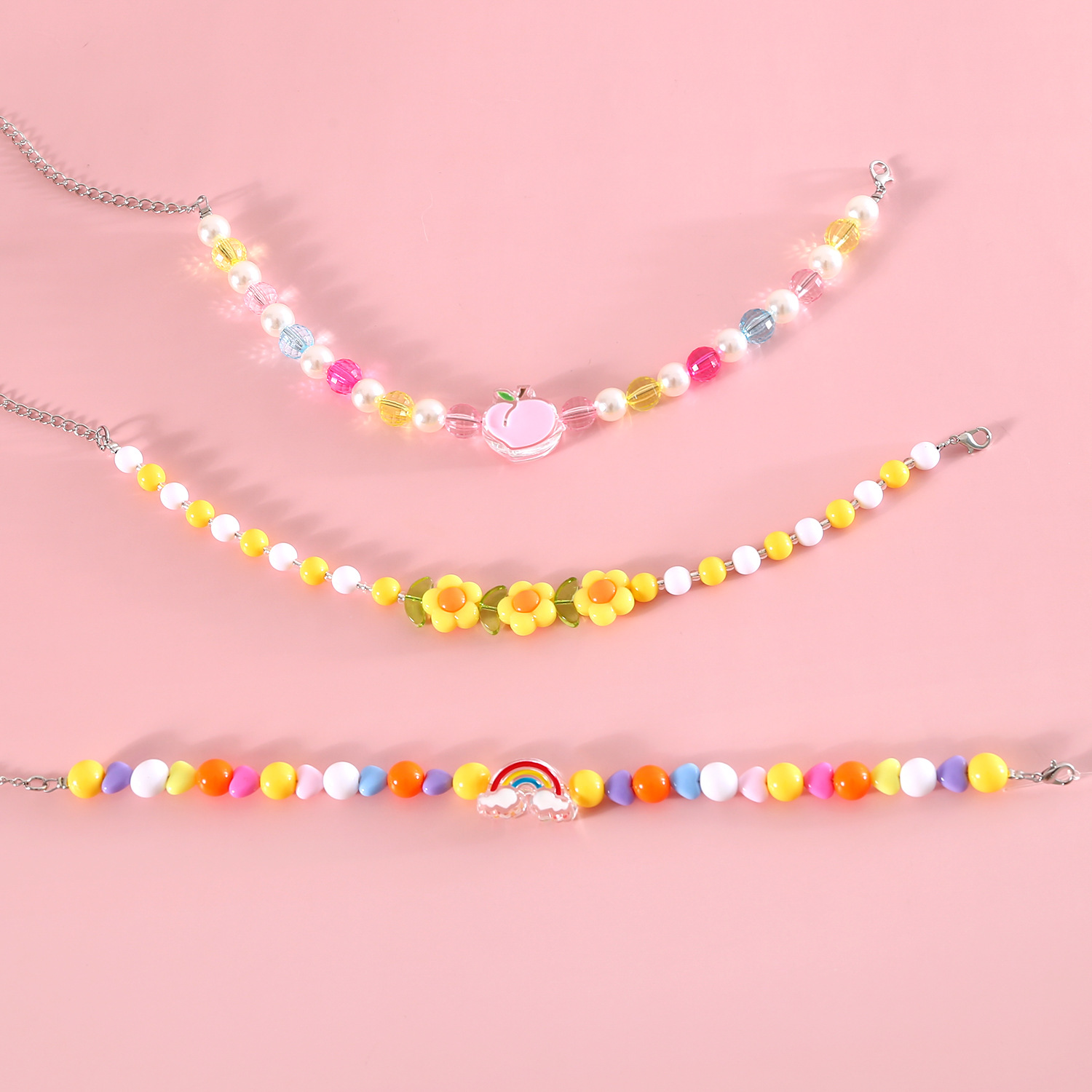 INS coreano color perla collar de mascotas flores arco iris melocotón amor ajustable alemán gato perro collar de cumpleaños